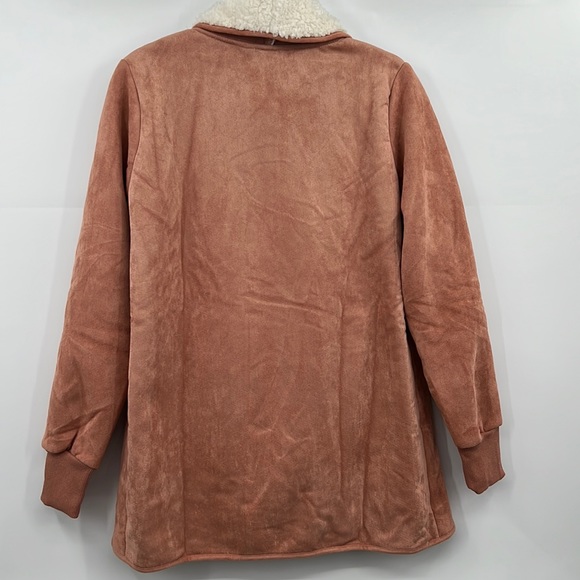 🆕Hem & Thread Sherpa Jacket Suede Outer Texture Dark Orange Cream S,M & Large - Picture 7 of 10